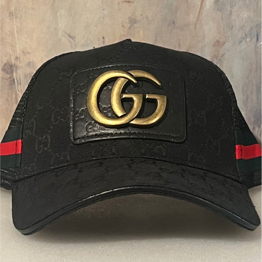 Gucci Trucker Hat Unisex OS Black Excellent GG Supreme Web Stripe Logo Cap